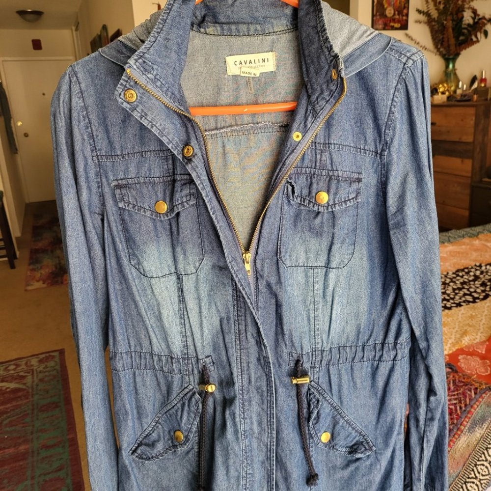 Cavalini Denim Collection Blue Jacket (w/ Hood) Size Small